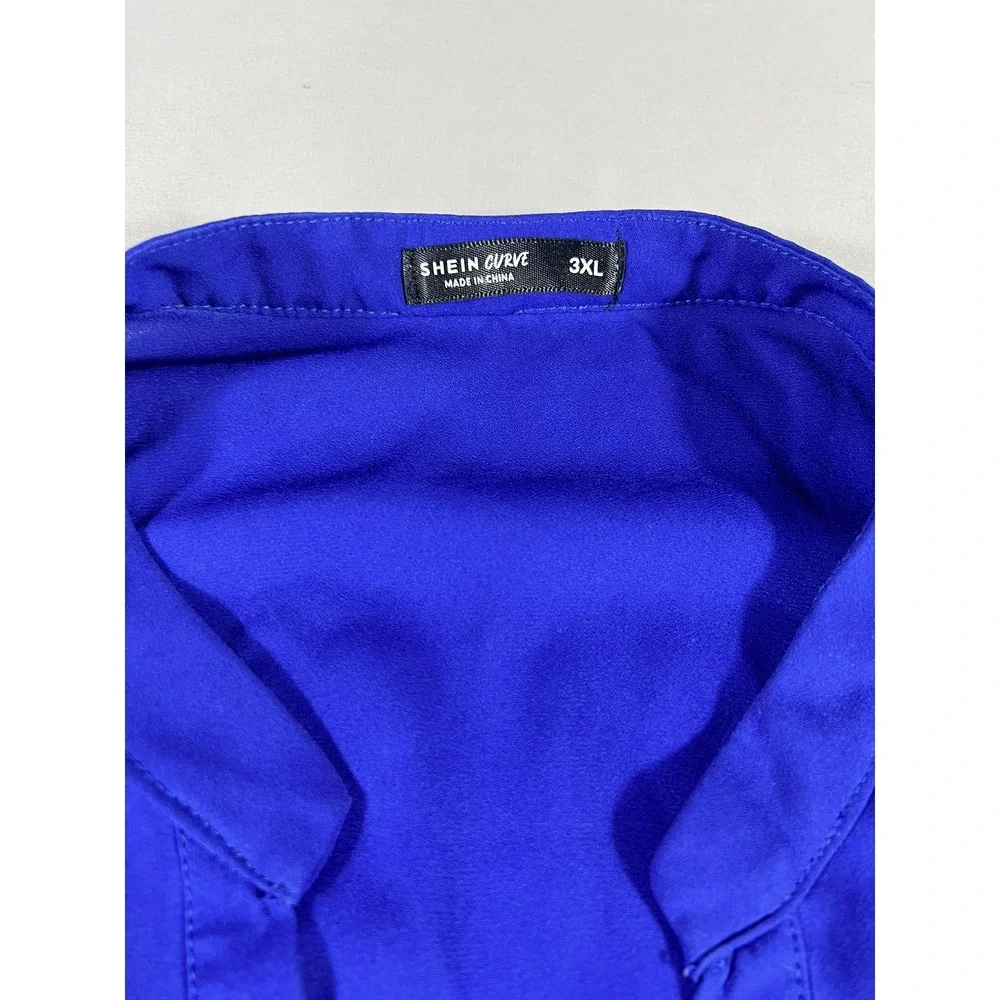 Shein Curve Womens 3XL Royal Blue Split V-Neck Dolman Sleeve Blouse Y2K Sheer